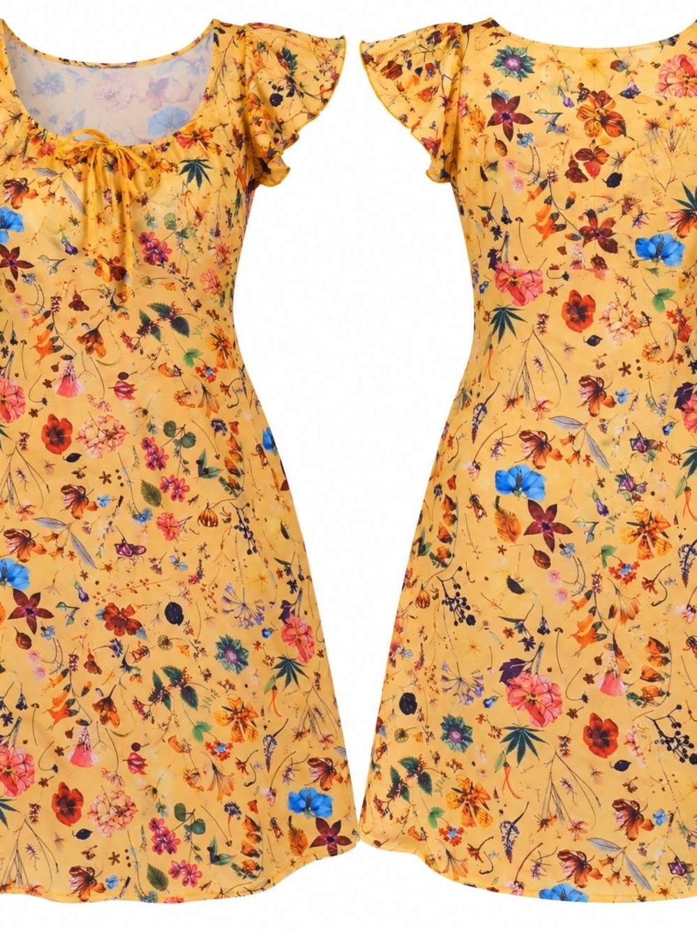 Floral Yellow Women's Flutter Sleeve Top - Brand: